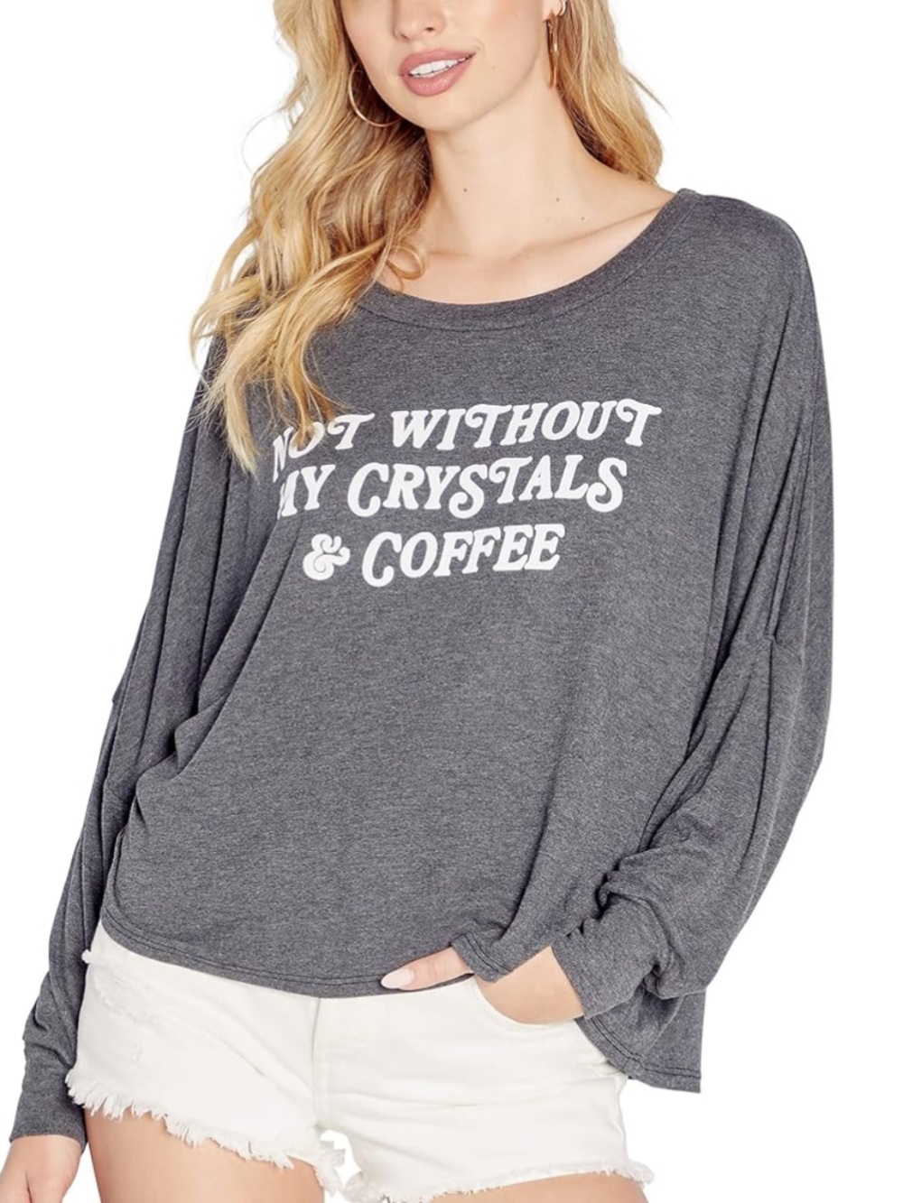 Wildfox Gray Graphic Sweatshirt Not Without My Crystals & Coffee'